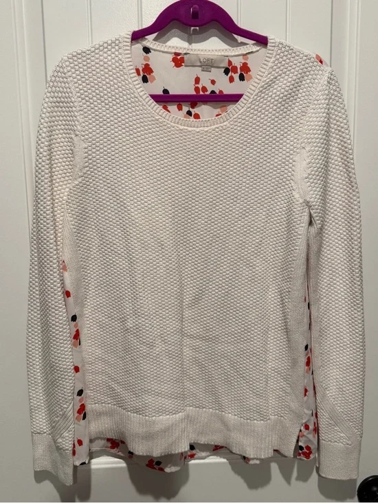 LOFT Cream Sweater with Red Floral Back - Picture 3 of 9